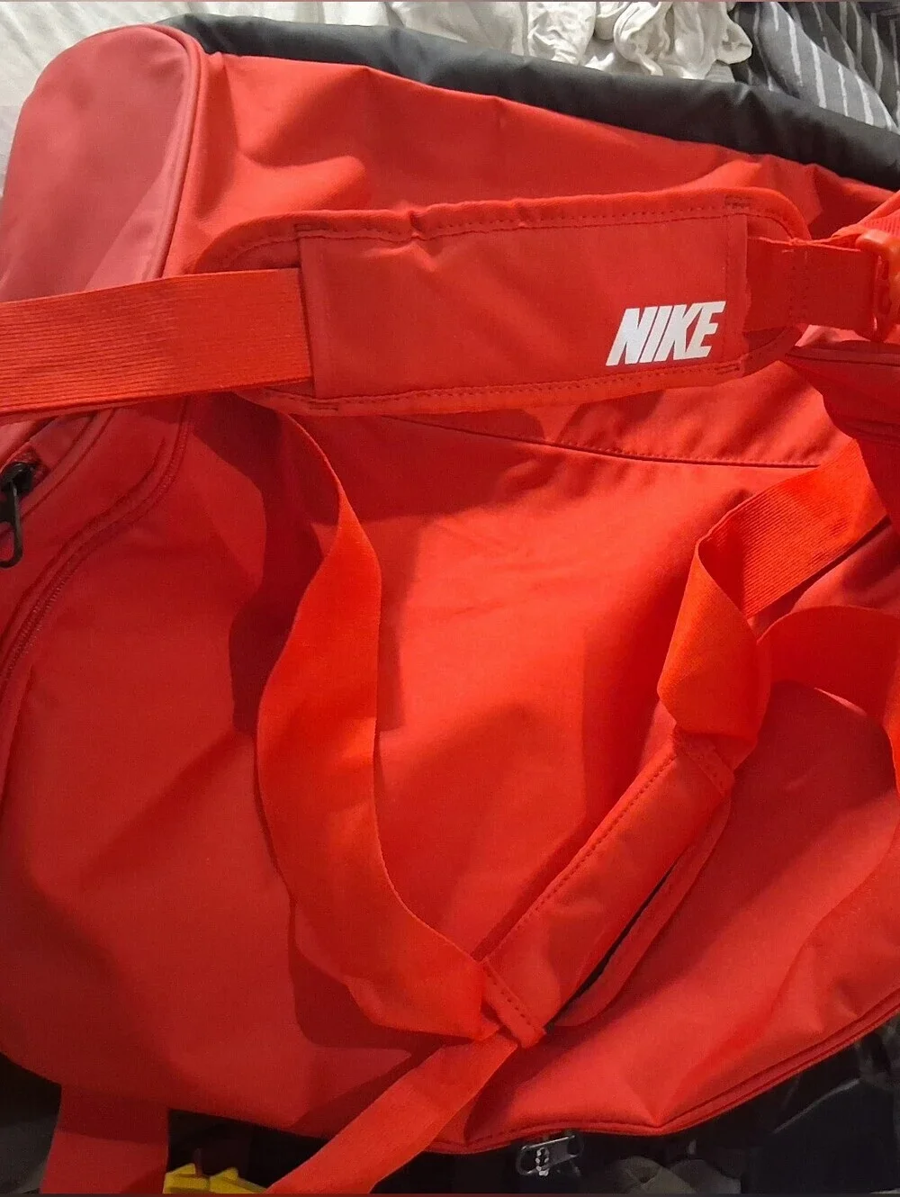 Nike Red and Black Sport Duffel with White Swoosh